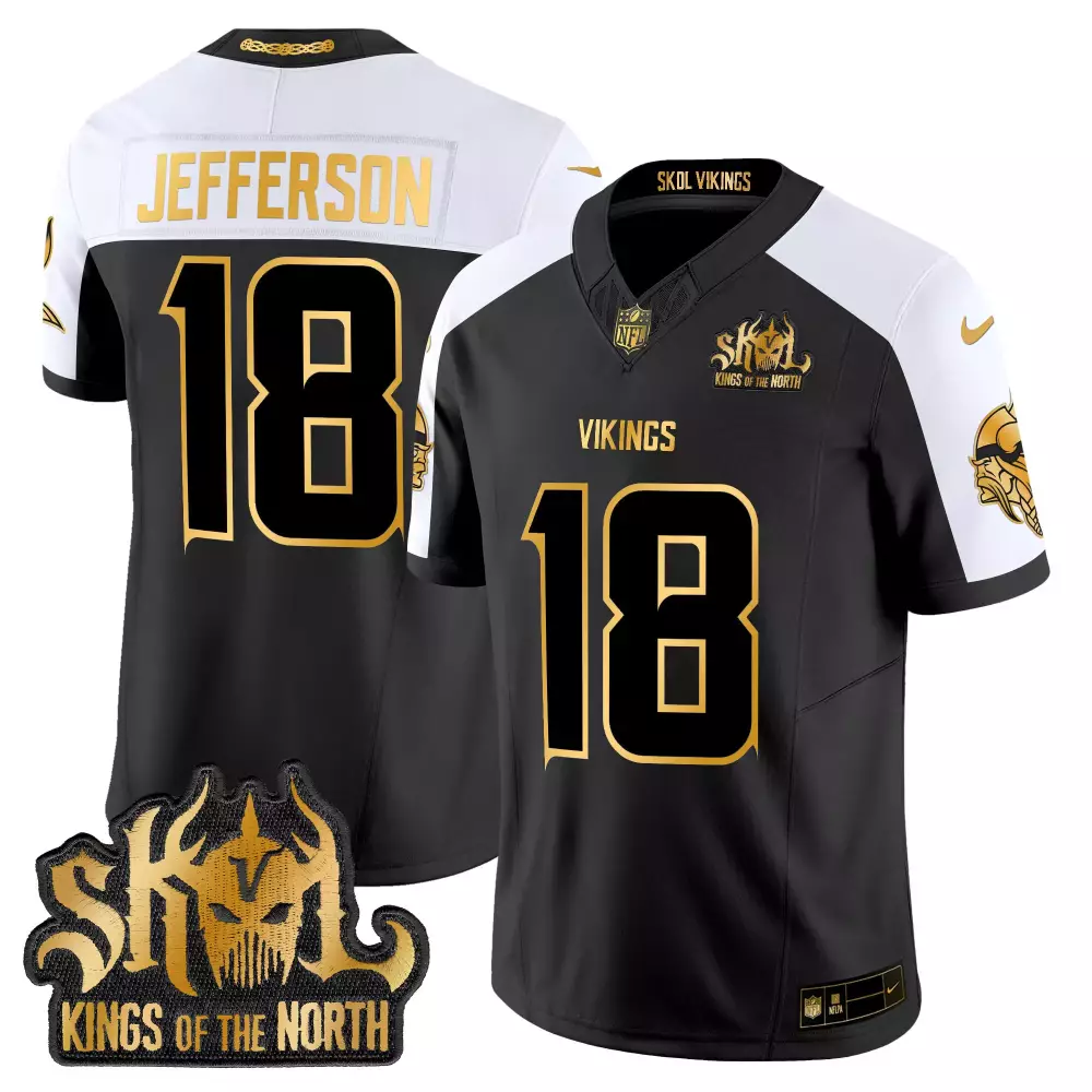 Justin Jefferson 18 Vikings Jersey Black Skol Kings North Men NFL Split Design White