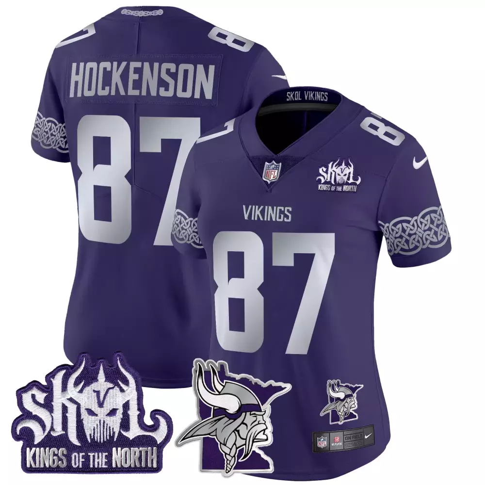 T.j. Hockenson 87 Vikings Jersey Purple Skol Kings North Men Silver Vapor Limited