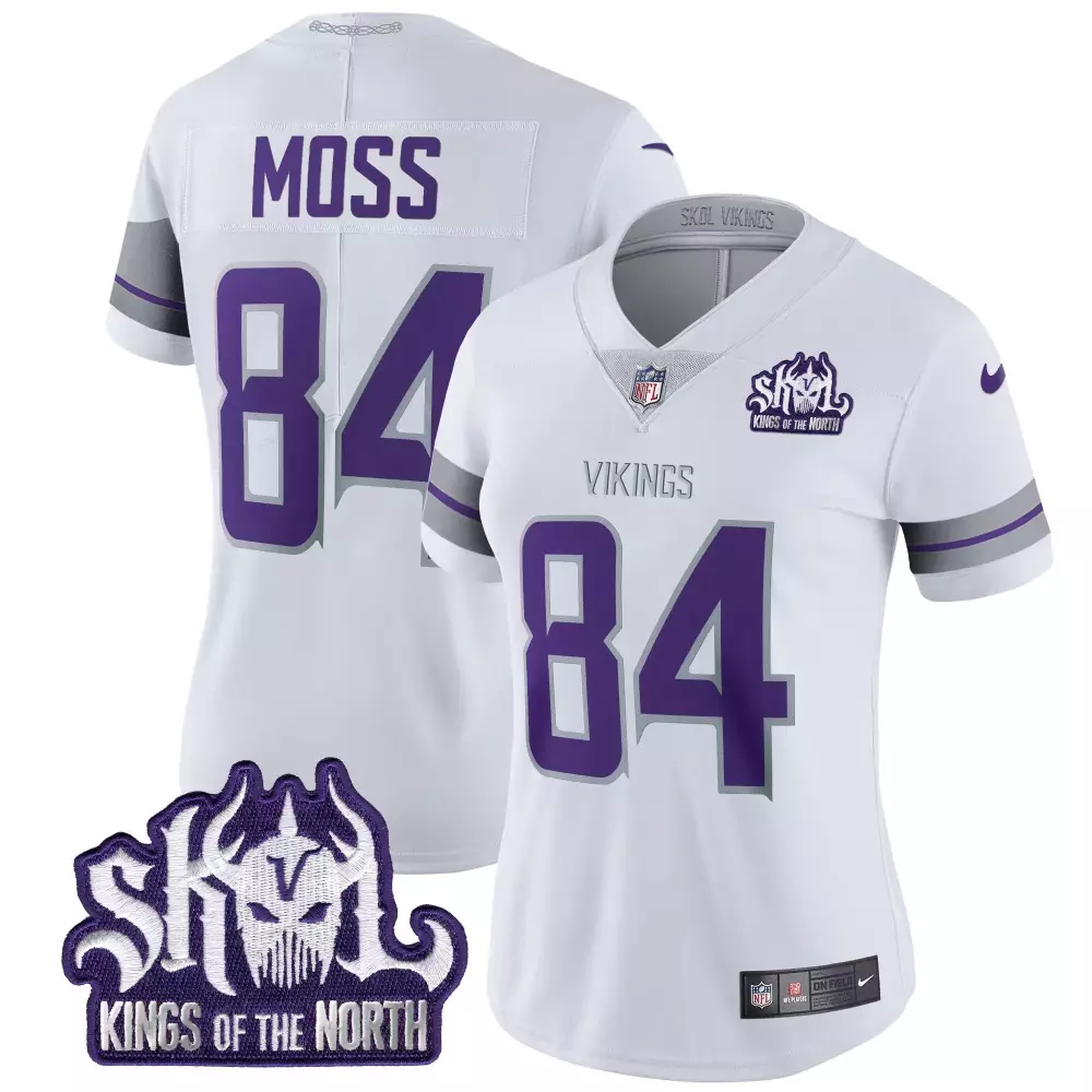 Randy Moss 84 Vikings Jersey White Skol Kings North Women Purple Gray Vapor Limited