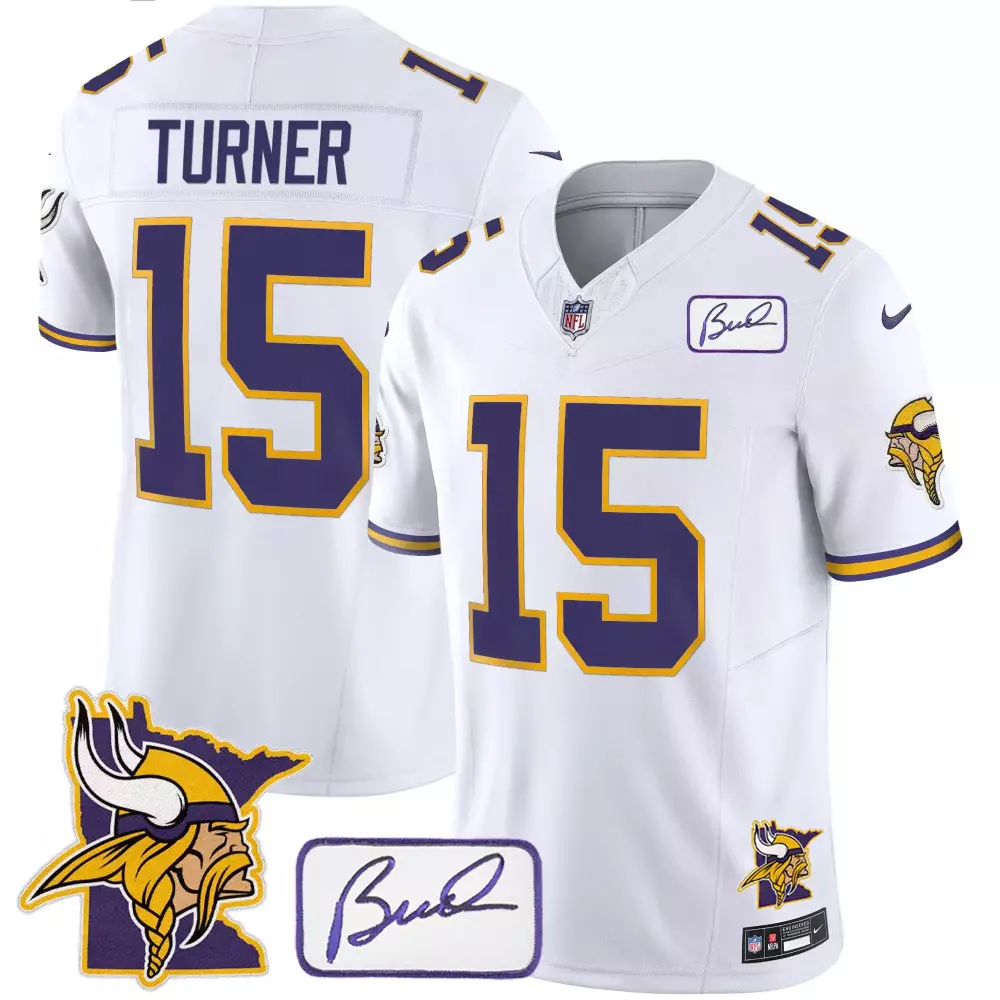 Turner Bud 15 Minnesota Vikings Jersey White Kirk Cousins Autograph Men Player Purple
