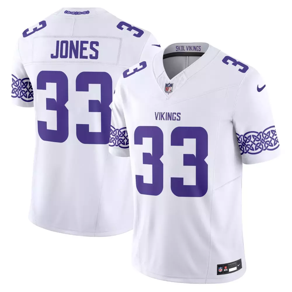 Aaron Jones 33 Vikings Jersey White Men Player Alternate Purple Vapor Limited All