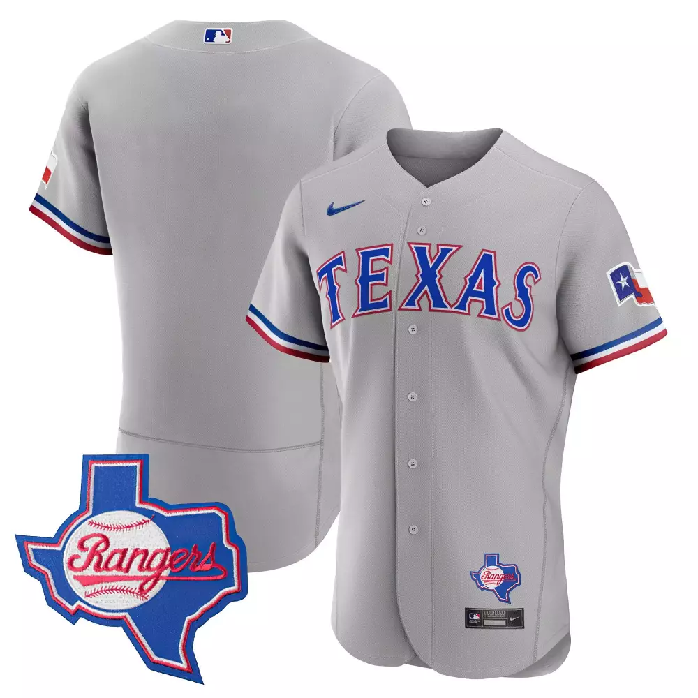 Custom Texas Rangers Jersey Gray Flag Men Blue Red White All Stitched Vapor
