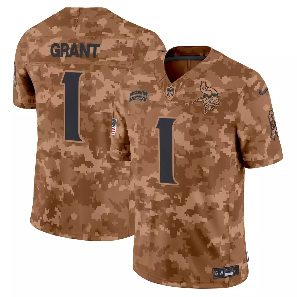 Bud Grant 1 Minnesota Vikings Jersey Brown Salute To Service American Flag Men Digital Camouflage