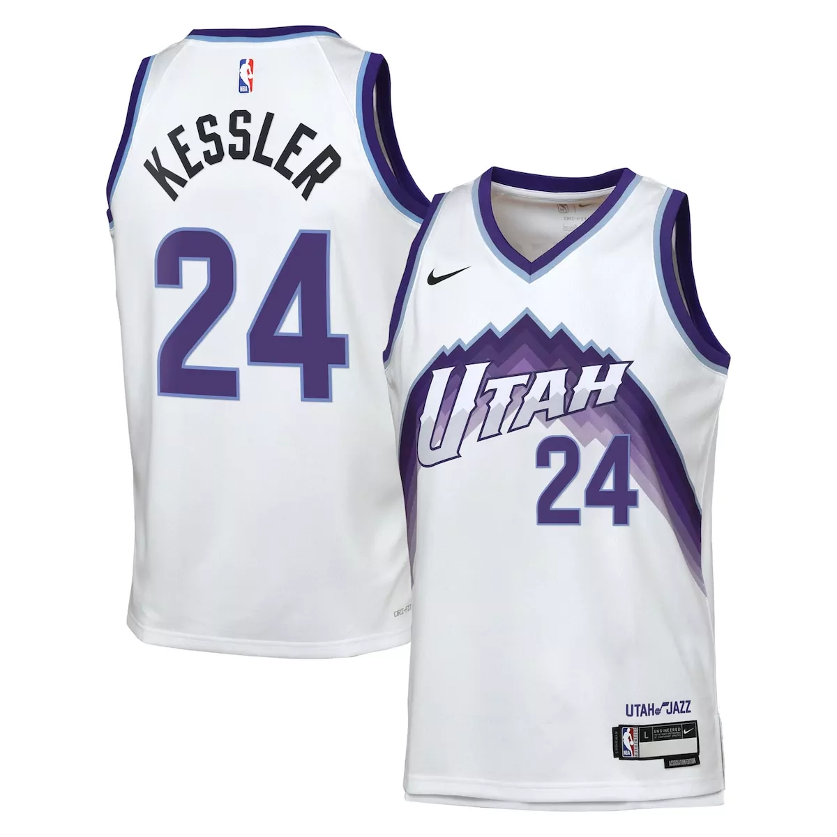 Walker Kessler 24 Utah Jazz Jersey White Men Split Design Purple Light