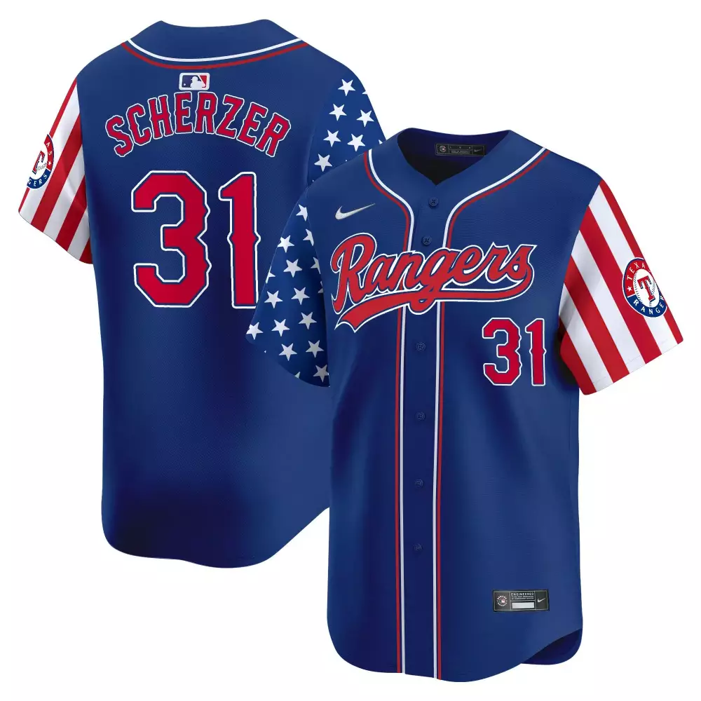 Max Scherzer 31 Rangers Jersey Royal Blue City Connect 2023 Men Split Custom Design