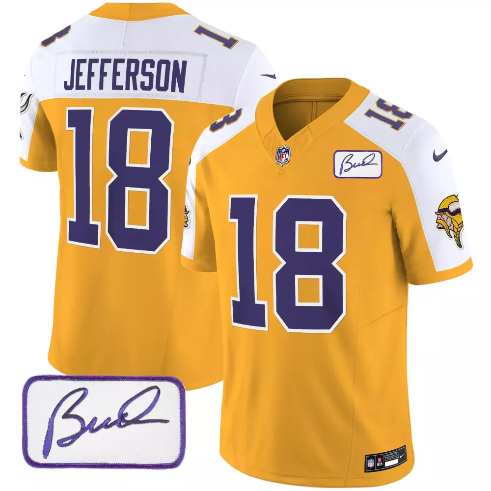 Justin Jefferson 18 Jersey Gold Minnesota Vikings Kirk Cousins Autograph Men NFL
