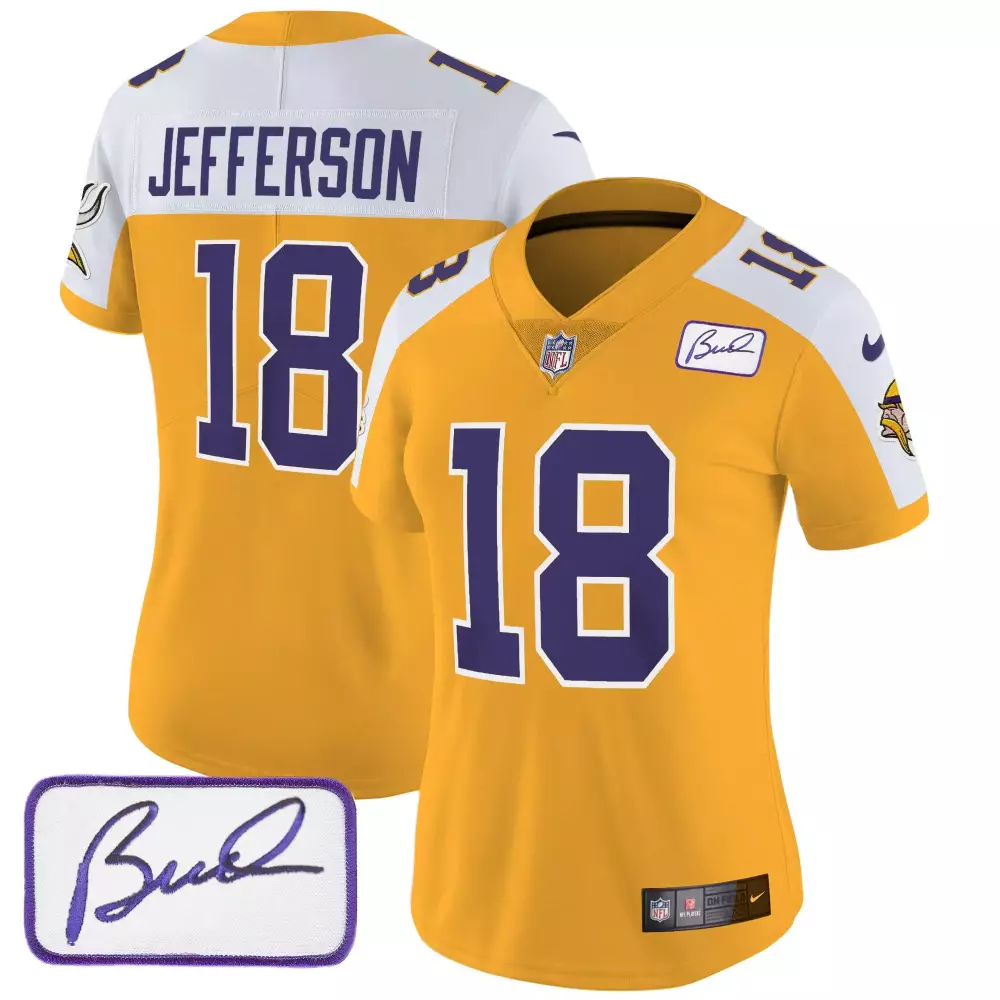 Justin Jefferson 18 Vikings Jersey Yellow Bud Light Women Player Purple White Alternate
