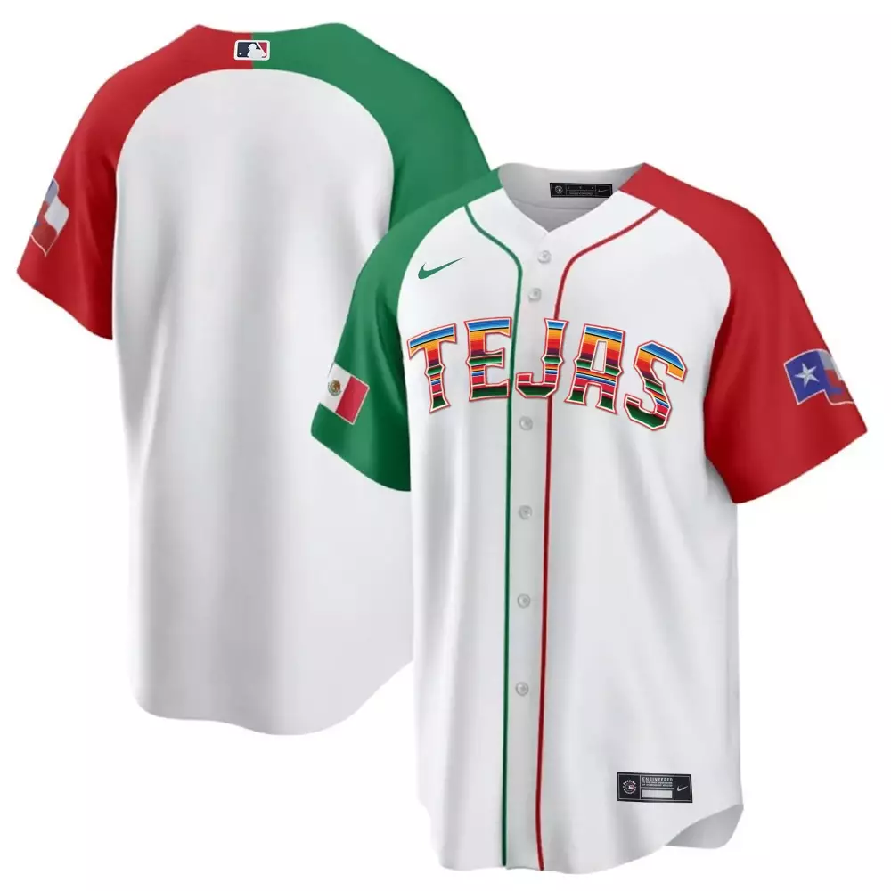 Mexican Heritage Tejas Jersey White Flag Texas Split Design Red Green Alternate Cool