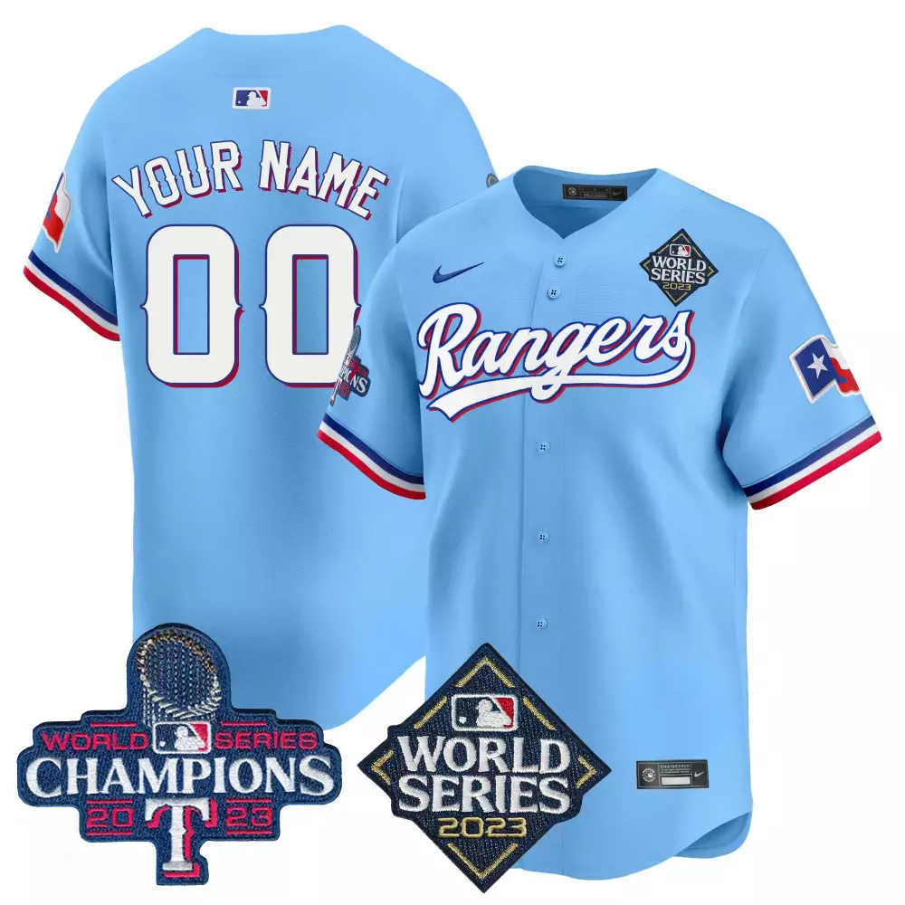 Custom Rangers Jersey Blue 2023 World Series Champions Men White Red Vapor Premier