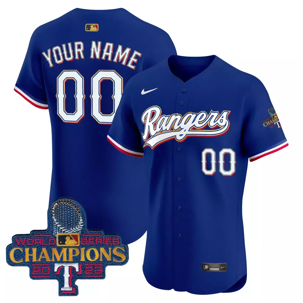 Custom Rangers Jersey Blue 2023 World Series Champions Men White Red All Stitched