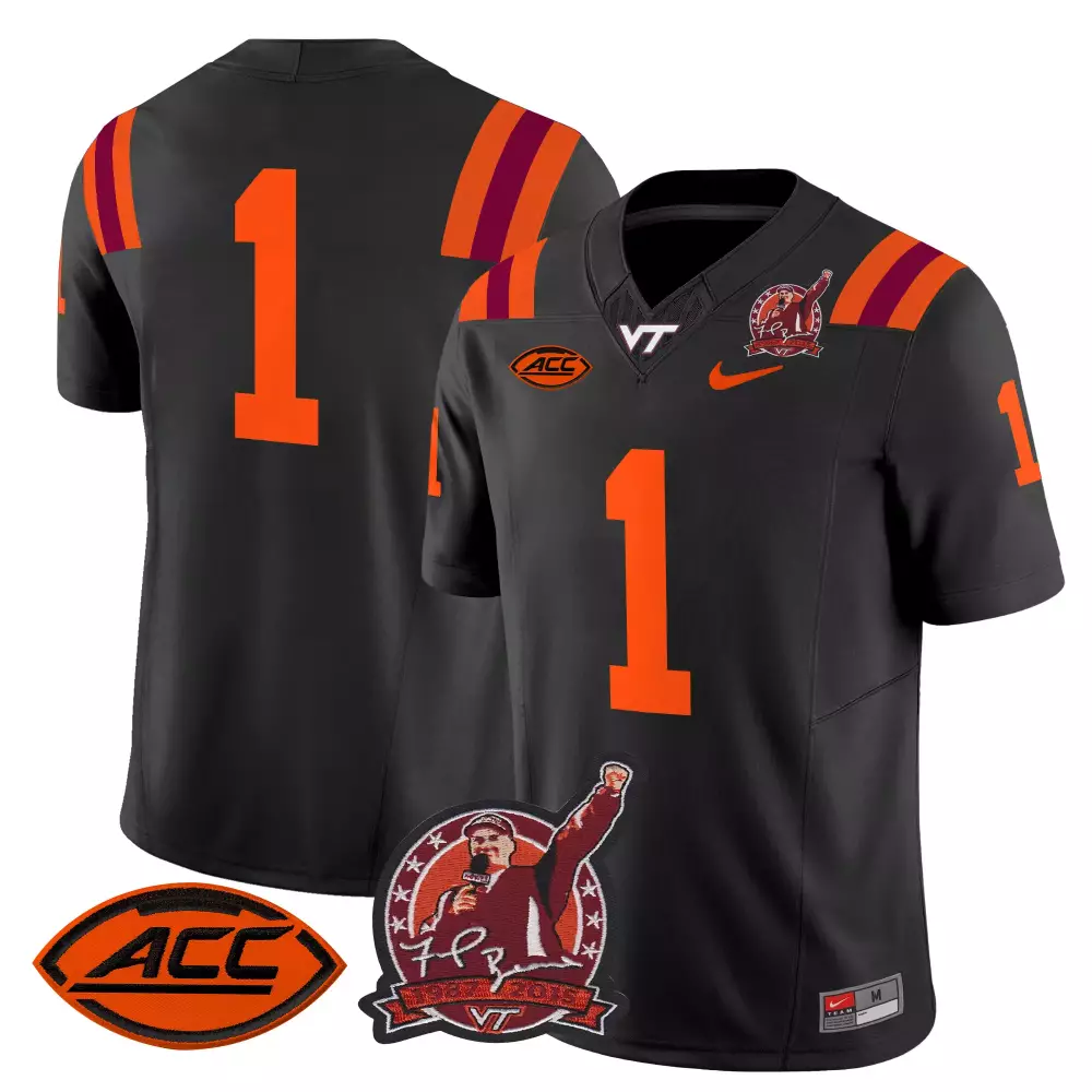 Virginia Tech 1 Jersey Black Frank Beamer Retirement Hokies 1997-2015 Vt Men Orange