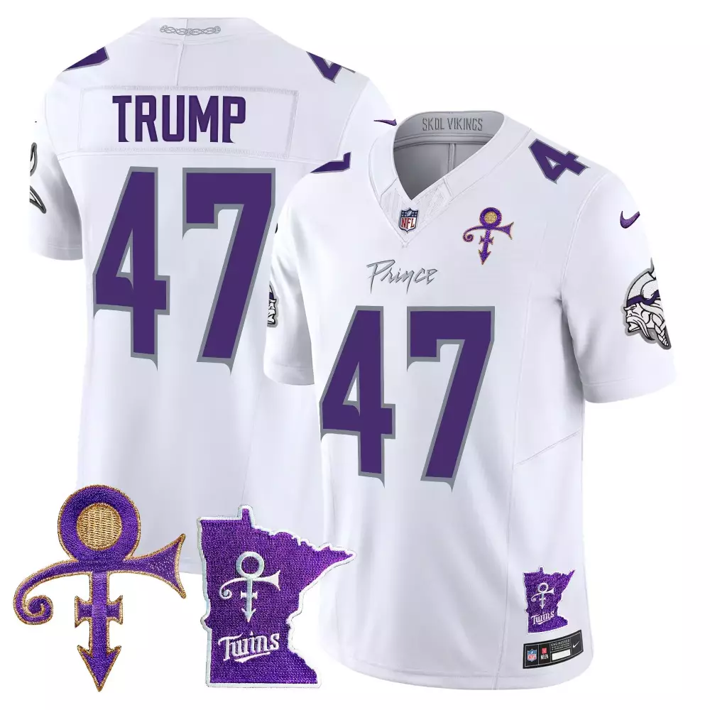 Donald Trump 47 Minnesota Vikings Jersey White Prince Symbol Twins Men Player Purple