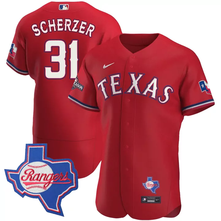 Max Scherzer 31 Texas Rangers Jersey Red Postseason Men Blue White All Stitched Vapor