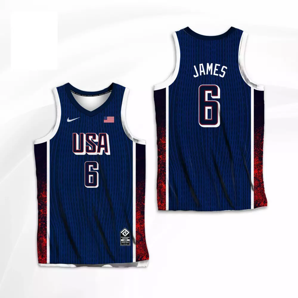 Lebron James 6 USA Jersey Navy Basketball Men Red White