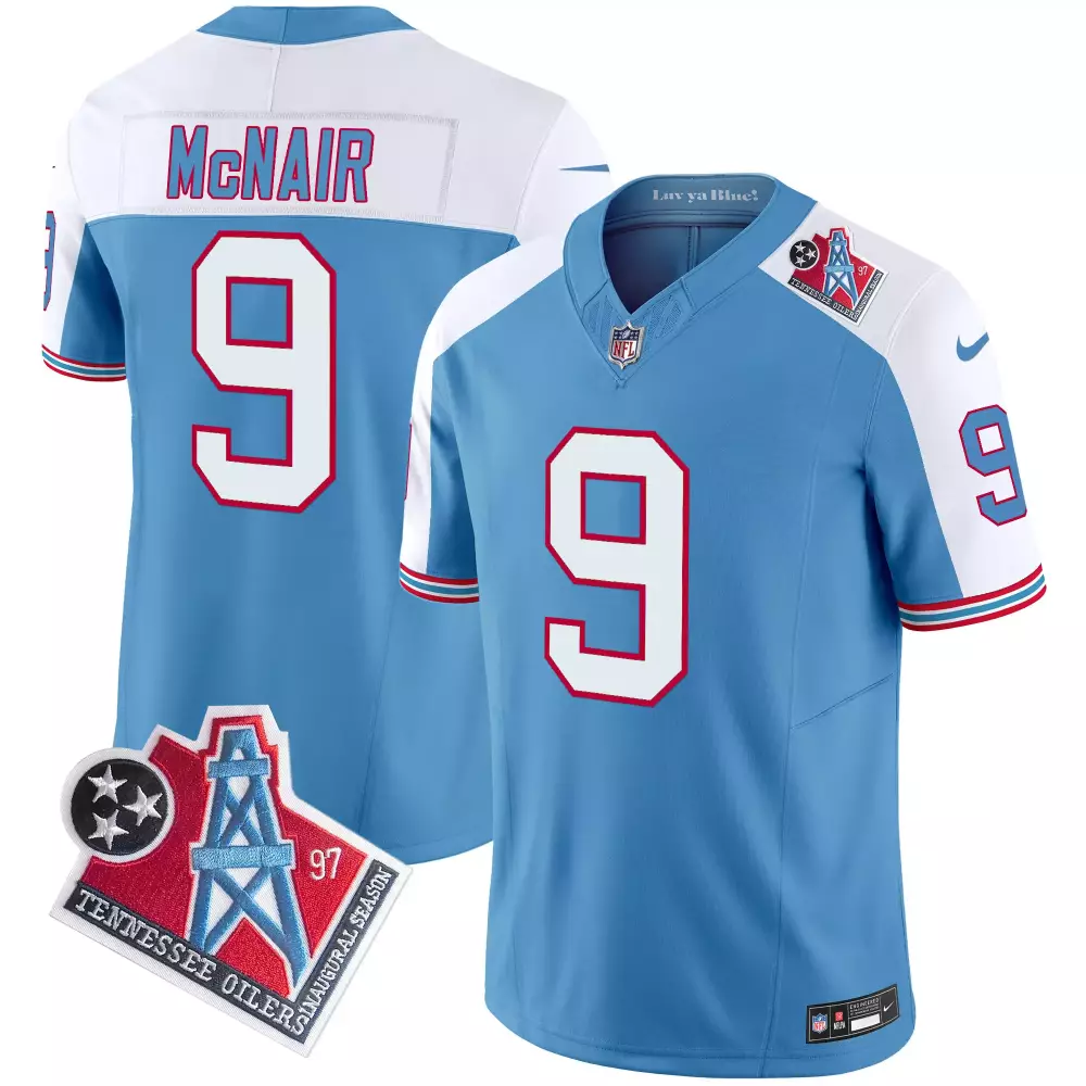 Steve Mcnair 9 Tennessee Titans Jersey Light Blue Houston Oilers Throwback 1997 Men