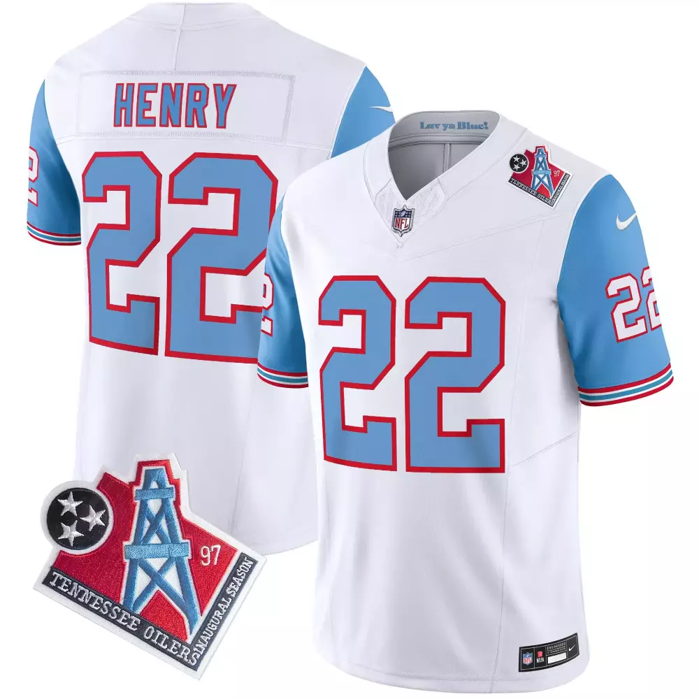 Derrick Henry 22 Tennessee Titans Jersey White Oilers Throwback Inaugural Season Oil Stars 1997