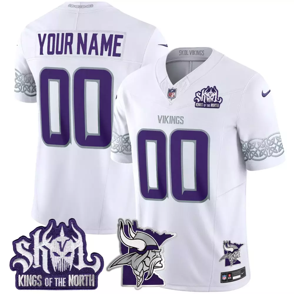 Custom Vikings Jersey White Kings Of The North Skol Men Purple Gray Vapor Limited