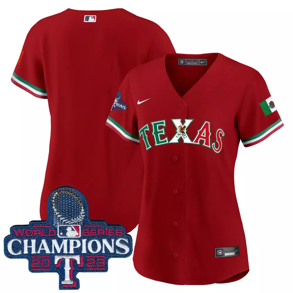 Mexico Texas Rangers Jersey Red World Series Champions 2023 Flag Men White Green