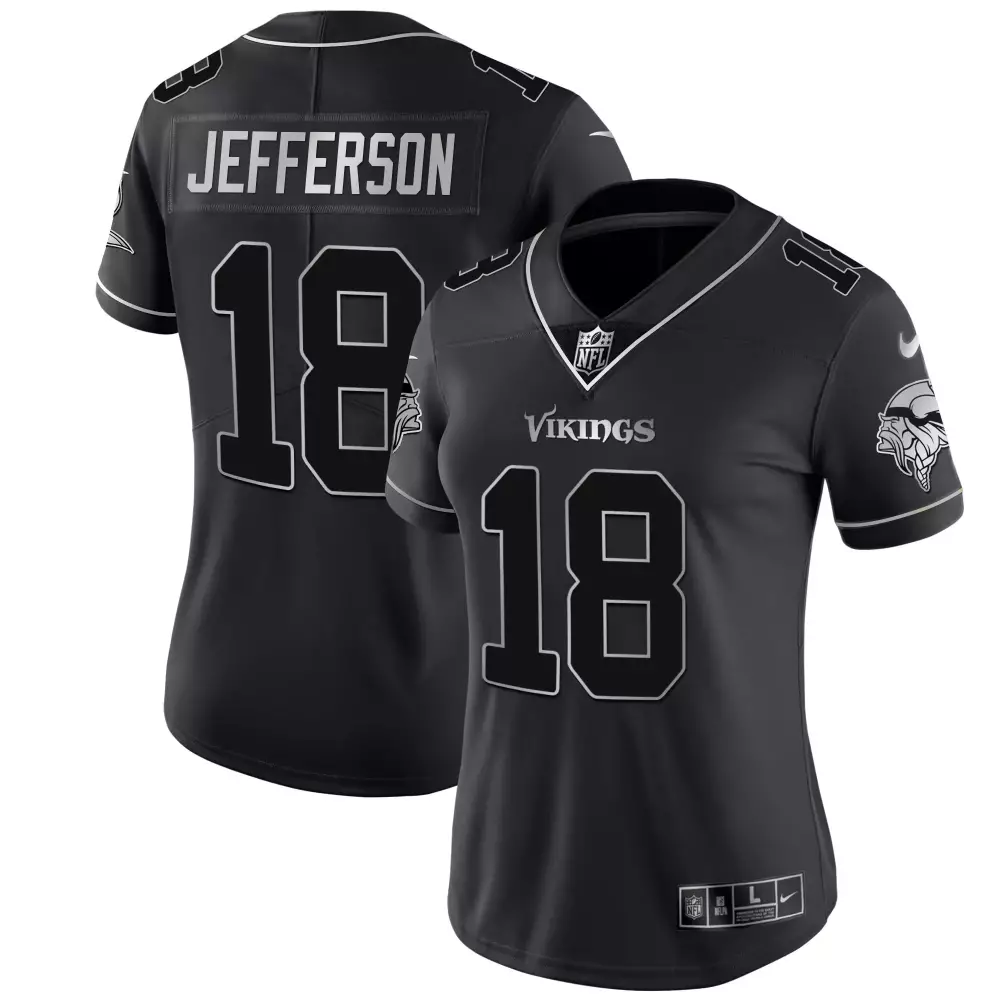 Justin Jefferson 18 Vikings Jersey Black Women Replica Silver All Stitched