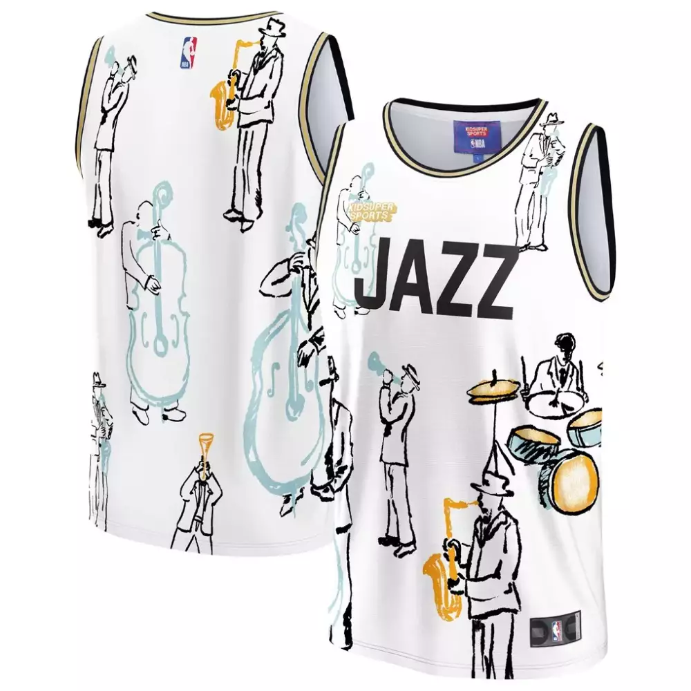 Custom Jazz Jersey White Kidsupersports Men Abstract Design Black Gold Unisex