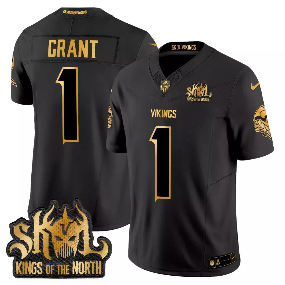 Bud Grant 1 Vikings Jersey Black Skol Kings Of The North 2023 Men Gold Vapor Limited