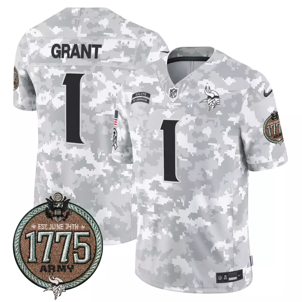 Bud Grant 1 Minnesota Vikings Jersey White Salute To Service 1775 Army Men Digital Camouflage