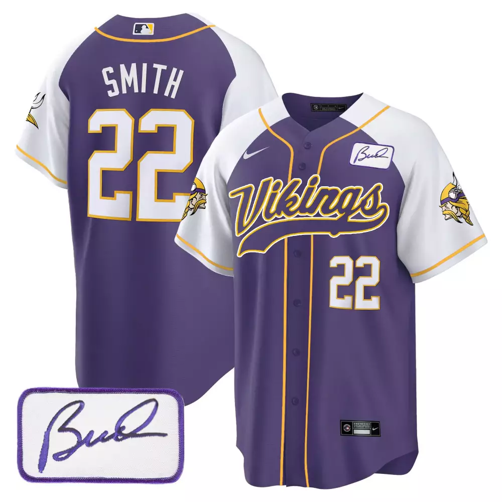 Harrison Smith 22 Vikings Jersey Purple Bud Grant Signature Men Split Design White
