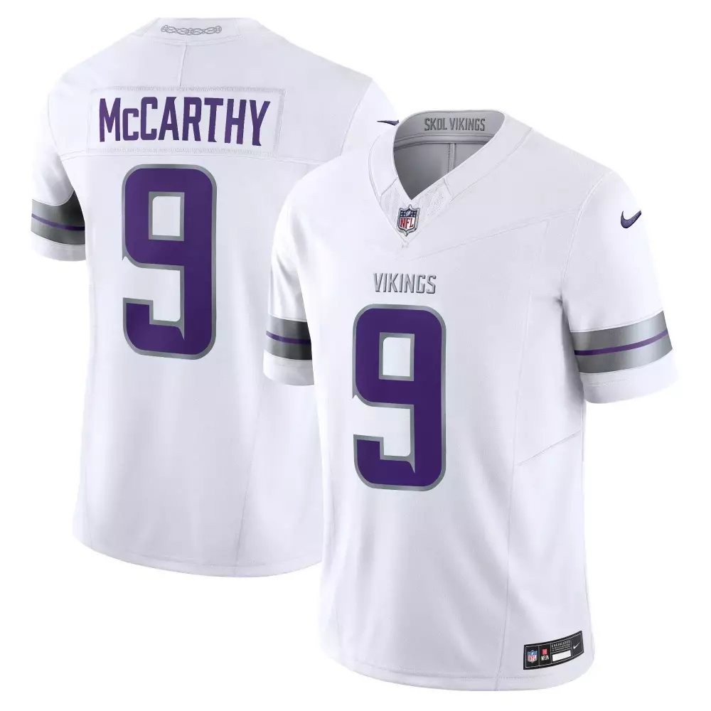 Jj Mccarthy 9 Vikings Jersey White Men Replica Alternate Purple Grey Vapor Limited