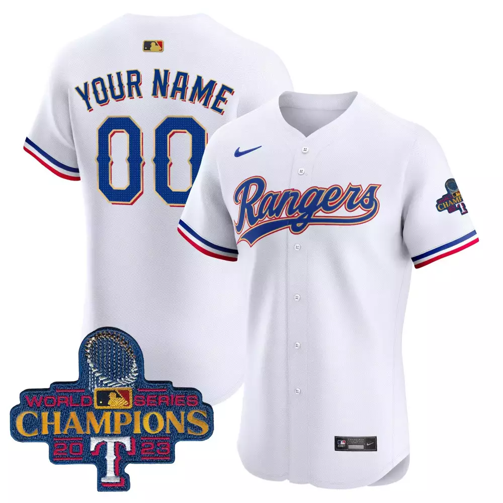 Custom Rangers Jersey White World Series Champions 2023 Men Blue Red All Stitched