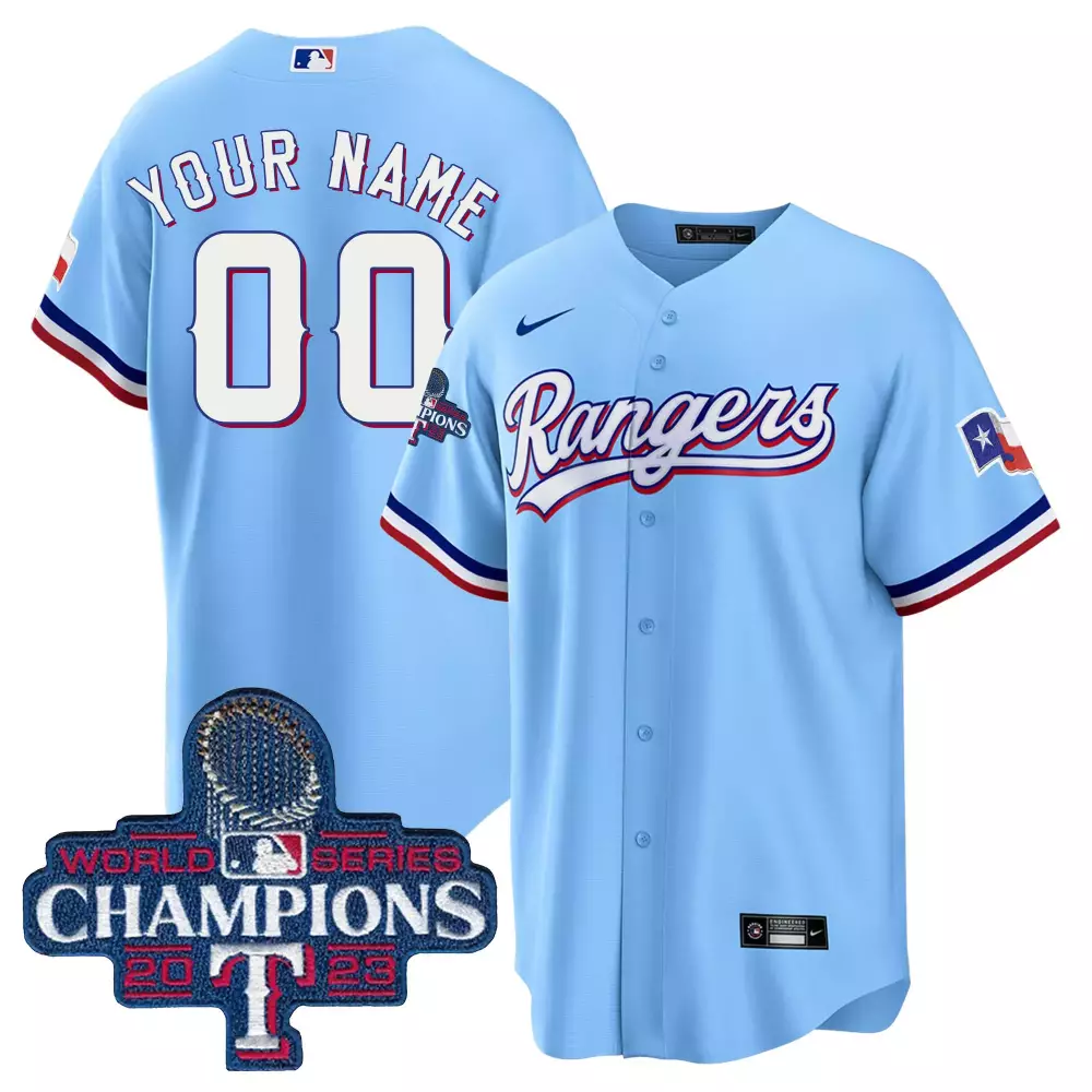 Custom Rangers Jersey Light Blue World Series Champions 2023 Men White Red Dark Cool