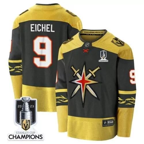 Jack Eichel 9 Jersey Black Vegas Golden Knights 2023 Stanley Cup Champions Men Gold