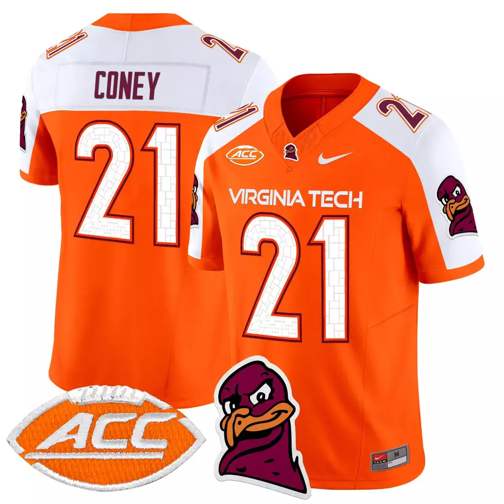 Coney Hokies 21 Jersey Orange Ncaa Virginia Tech 2023 Men White Maroon Vapor Stitched