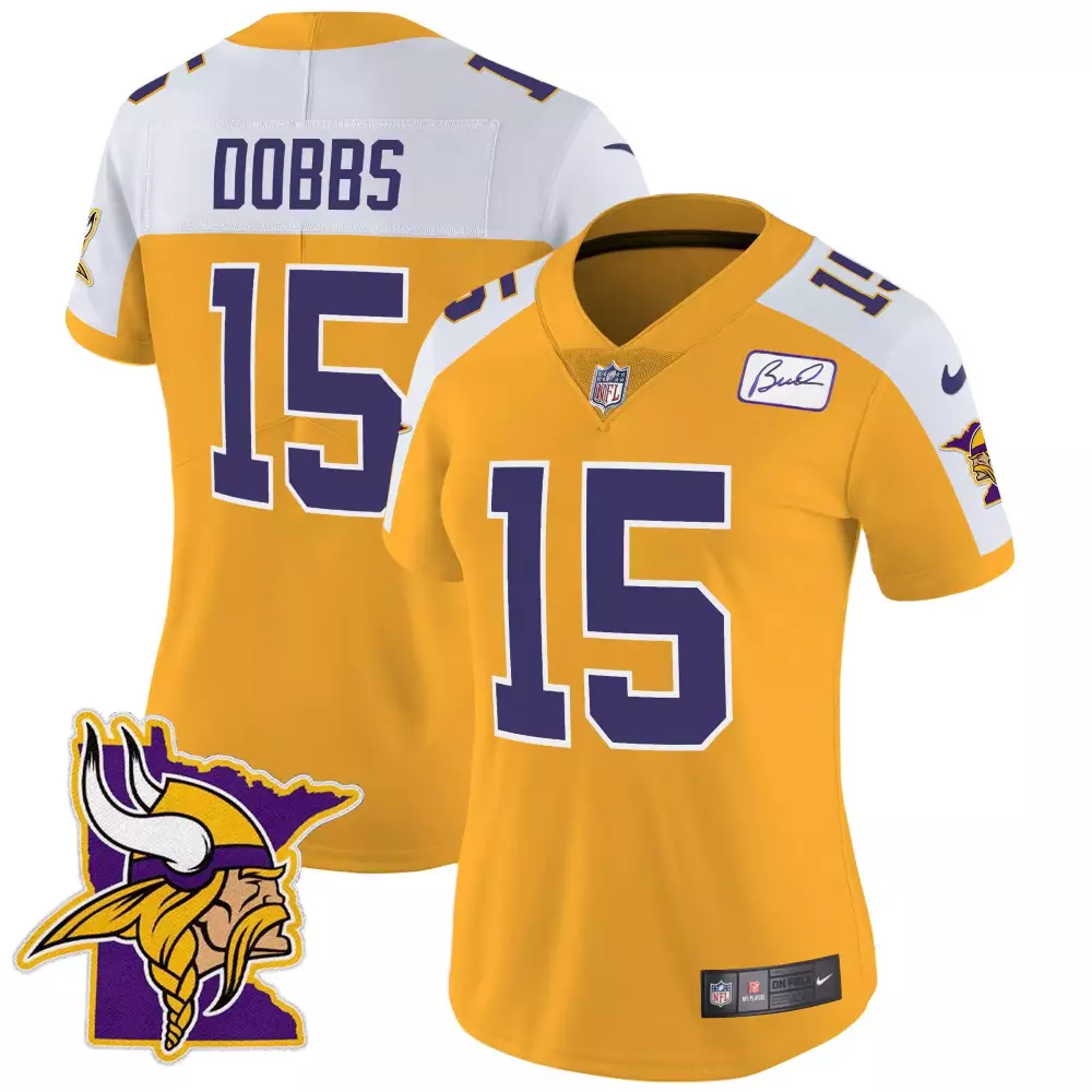 Dobbs 15 Minnesota Vikings Jersey Gold Women Game White Purple Alternate Classic