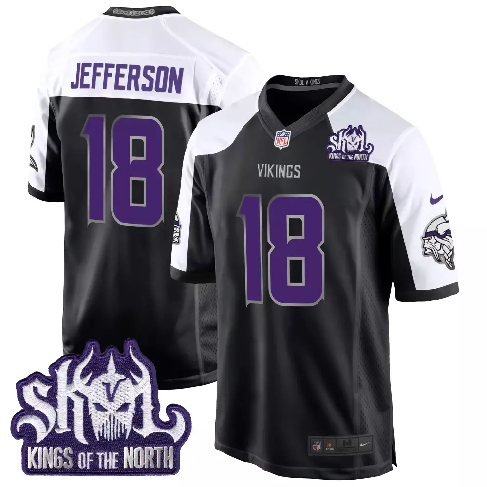 Justin Jefferson 18 Vikings Jersey Black Skol Kings North Men Split Design White
