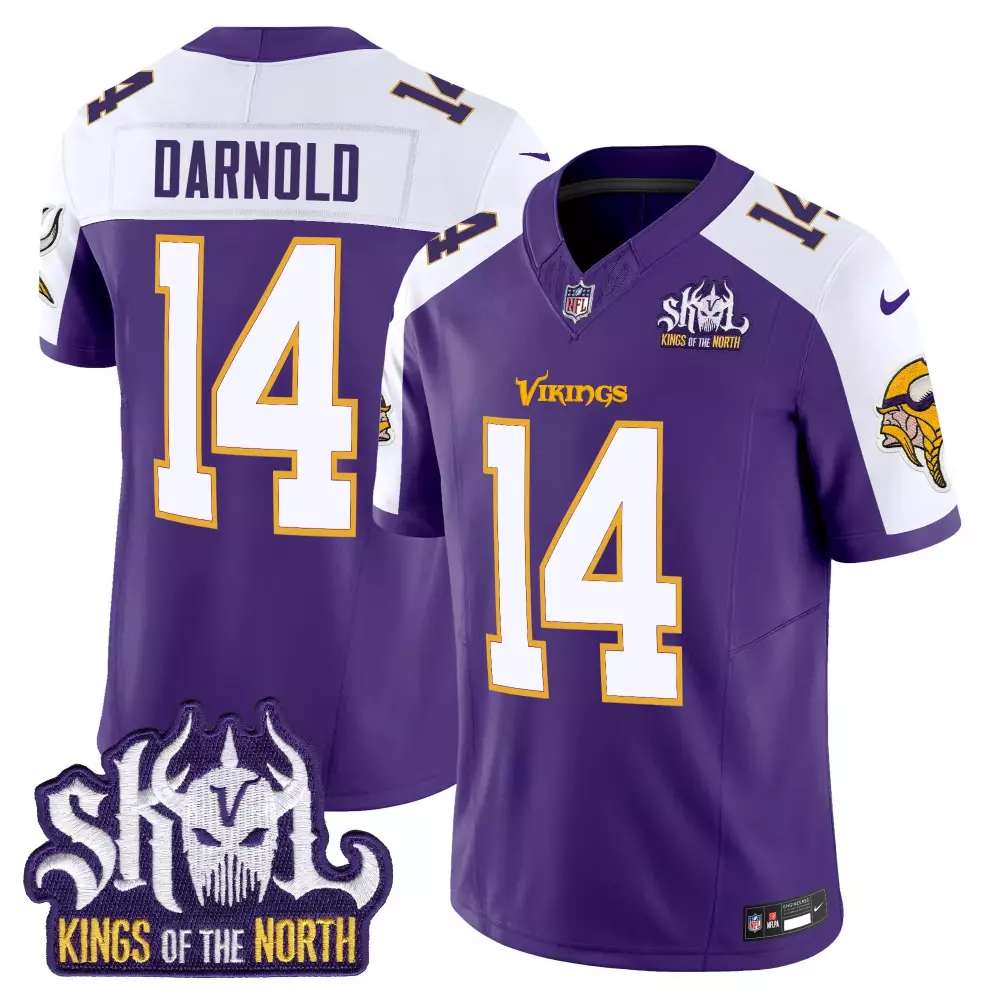 Sam Darnold 14 Vikings Jersey Purple Skol Kings Of The North Men White Gold Alternate