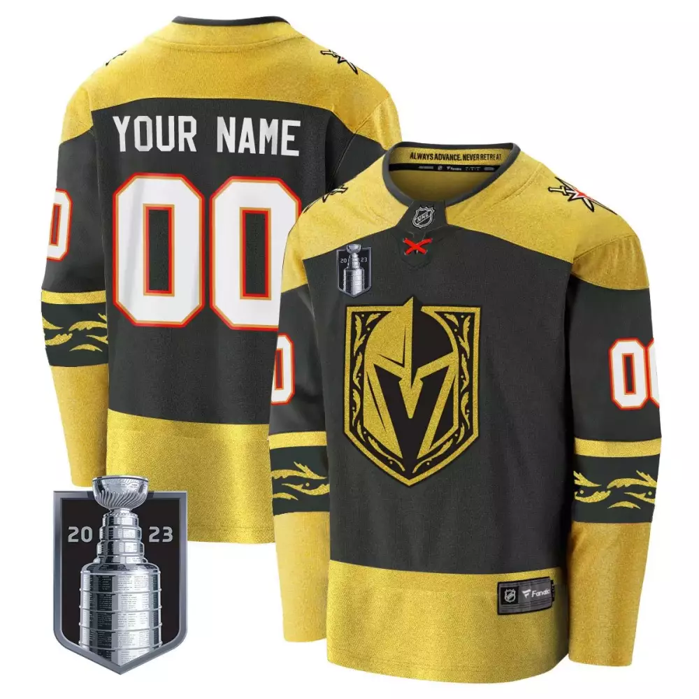 Custom Vegas Golden Knights Jersey Black 2023 Stanley Cup Champions Men Replica Gold