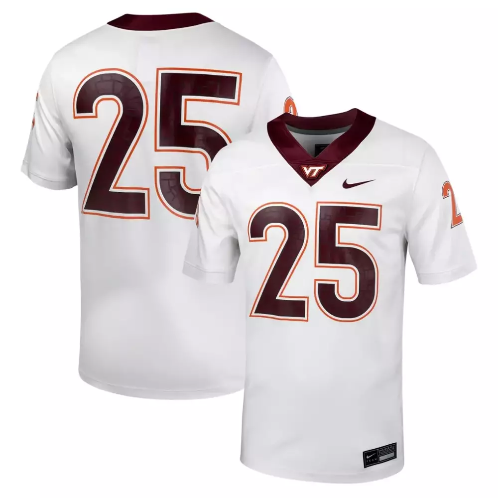 Custom Virginia Tech Hokies 25 Jersey White Maroon Orange