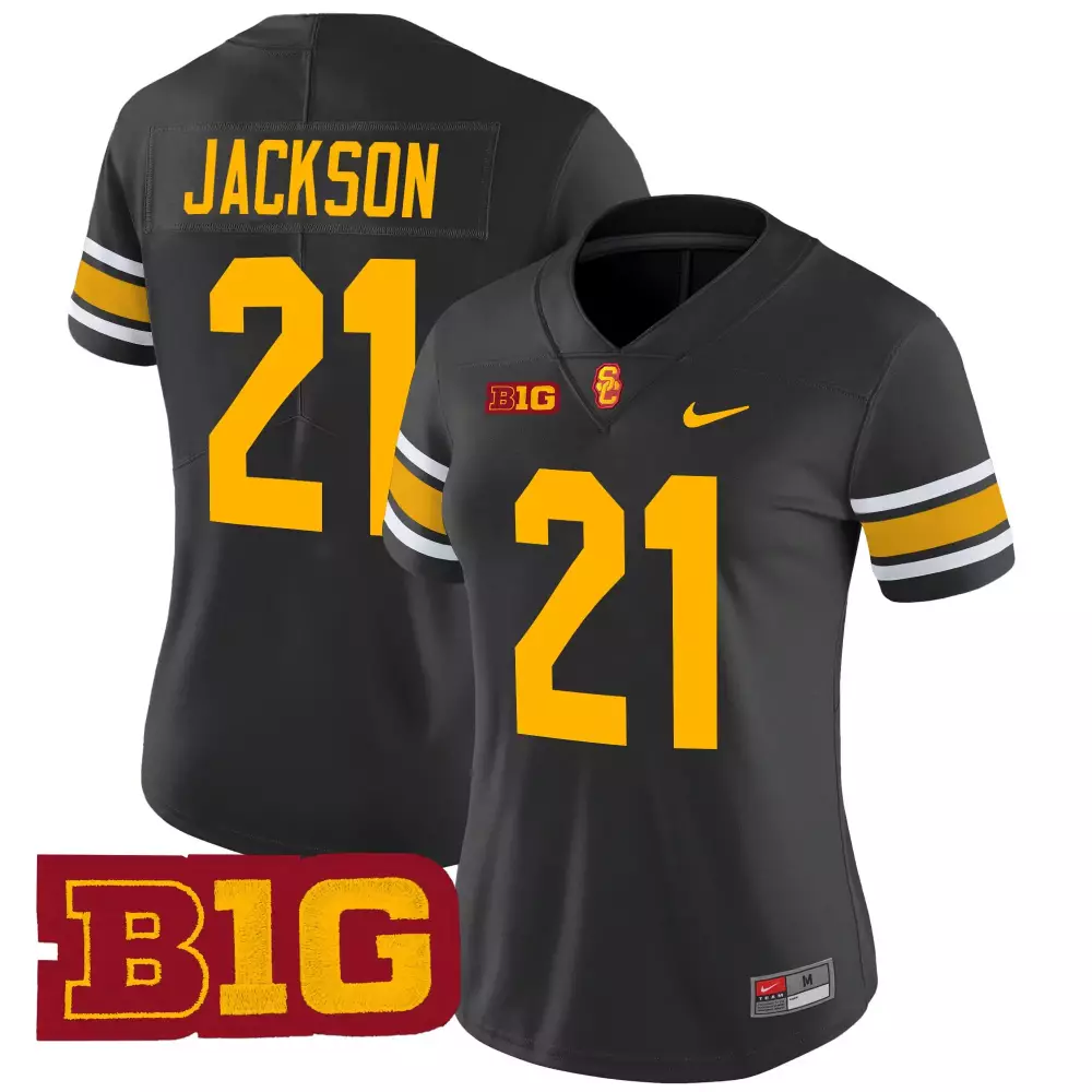 Jackson Trojans 21 Usc Jersey Black Big Ten Women Yellow White Vapor Stitched
