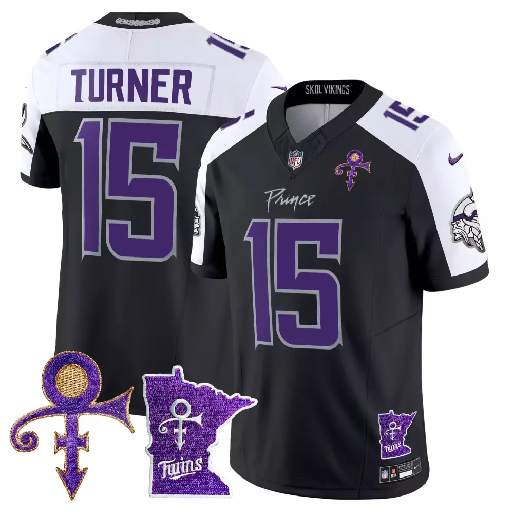 Turner Prince 15 Jersey Black Minnesota Vikings Symbol Men Alternate White Purple