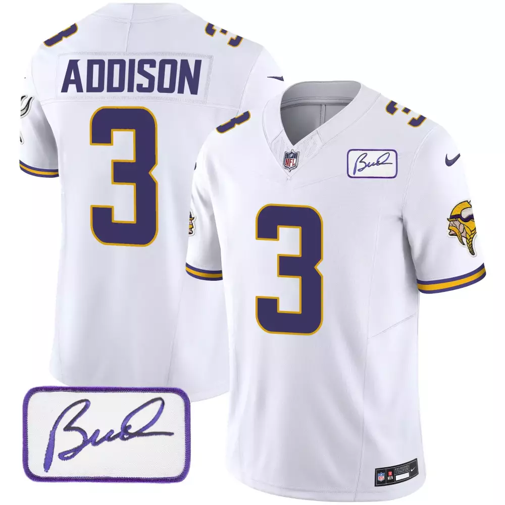 Jordan Addison 3 Jersey White Minnesota Vikings Bud Grant Autograph Men Alternate