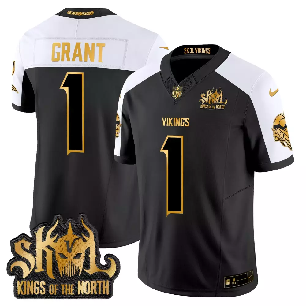 Bud Grant 1 Vikings Jersey Black Kings Of The North Skol Men Split Design White Gold