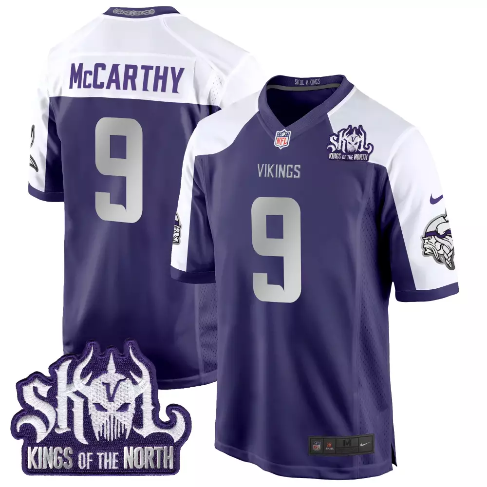 Jj Mccarthy 9 Vikings Jersey Purple Skol Kings North Men Player White Alternate Game