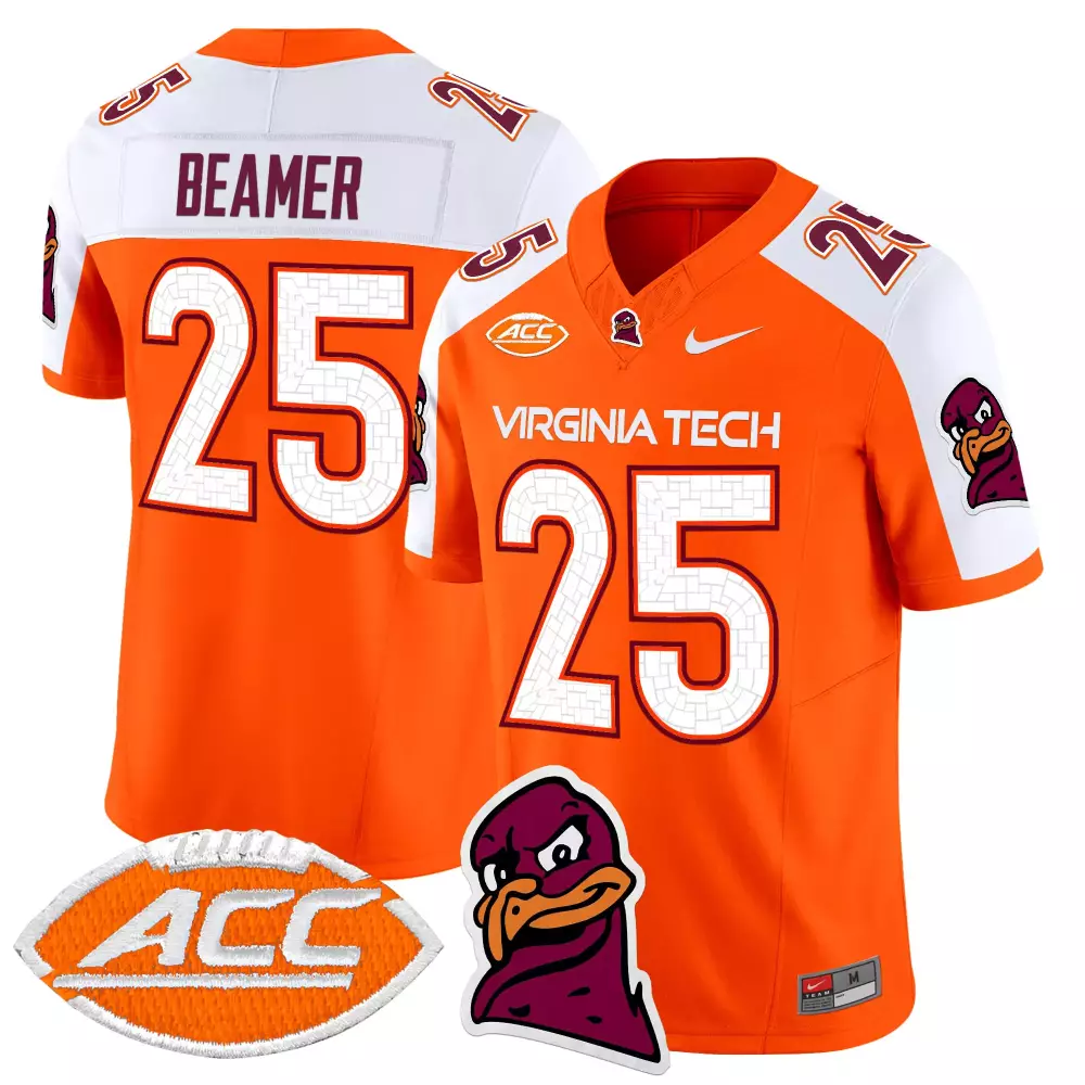 Beamer Hokies 25 Jersey Orange Hokie Bird Virginia Tech Men White Maroon Vapor Stitched