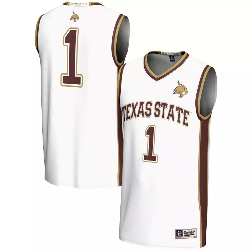 Texas State Bobcats 1 Jersey White Maroon Gold Gameday