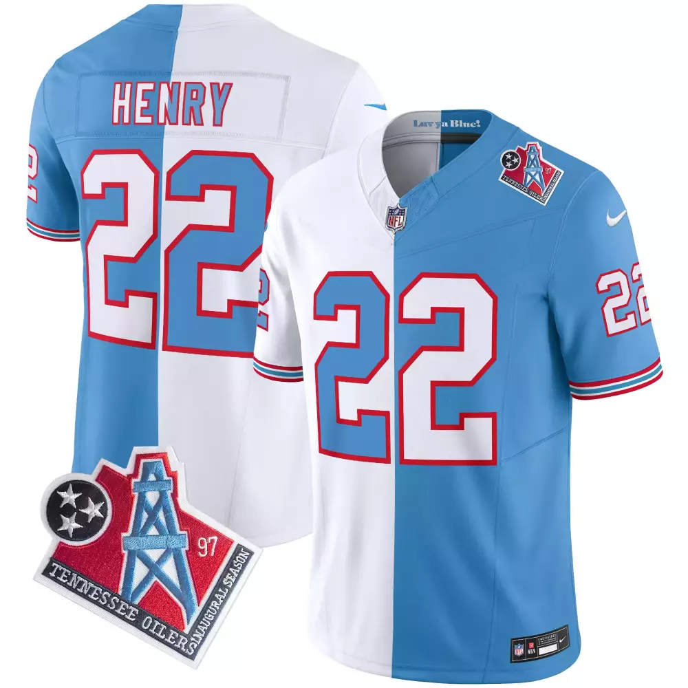 Derrick Henry 22 Tennessee Titans Jersey Light Blue Oilers Three Stars Men Split