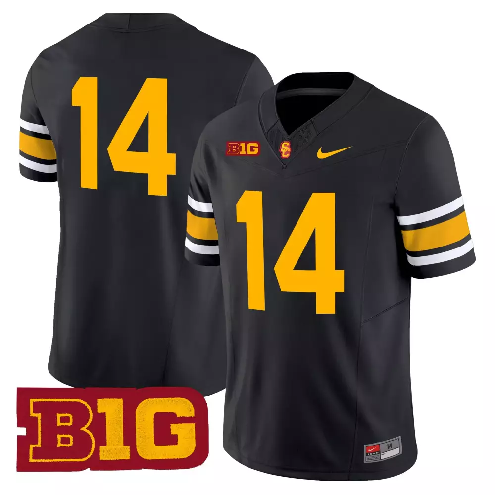 Gender Year 14 Usc Trojans Jersey Black Big Ten 2023 Men Gold White Vapor All Stitched