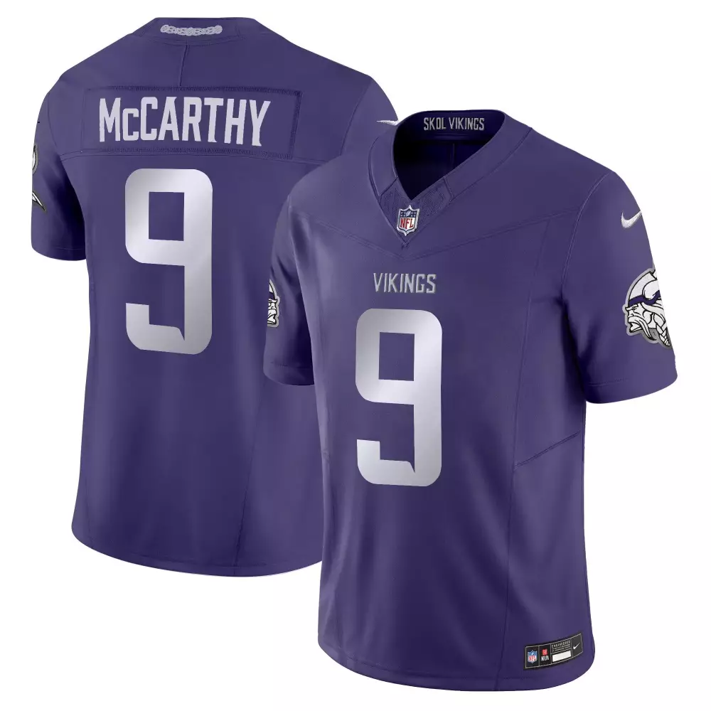 Jj Mccarthy 9 Vikings Jersey Purple Men NFL Silver Vapor Limited All Stitched
