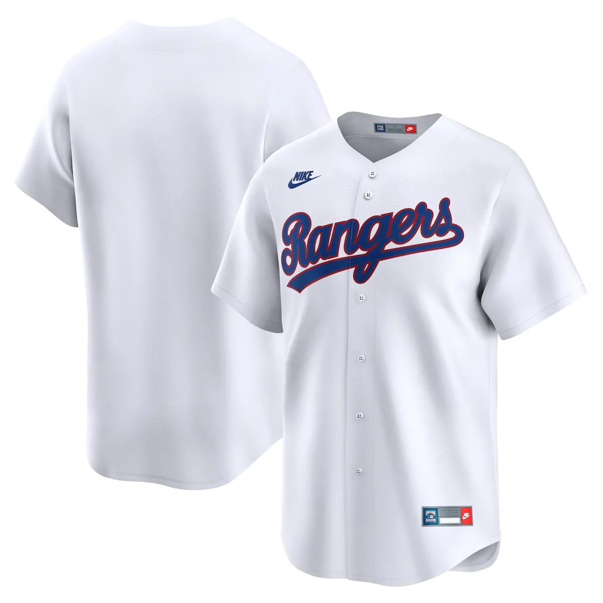 Custom Rangers Jersey White Men Blue Red Cooperstown Collection Limited