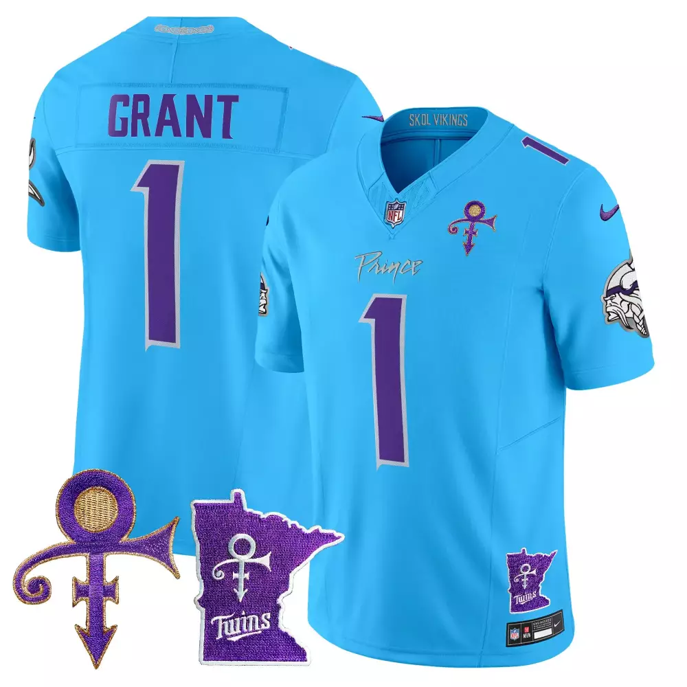 Bud Grant 1 Minnesota Vikings Jersey Light Blue Prince Shape Twins Helmet Men Alternate