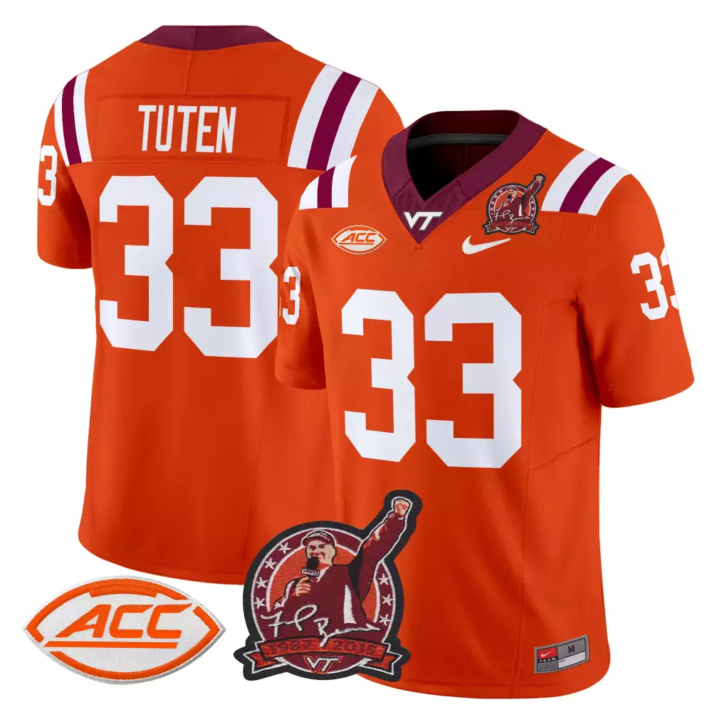 Bhayshul Tuten 33 Jersey Orange Frank Beamer Legacy Virginia Tech Hokies 1969-2015 Vt 2019
